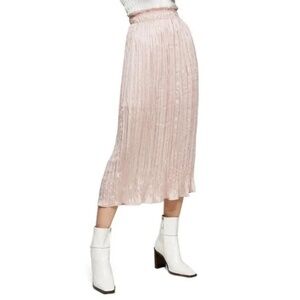 Topshop Pleated Crushed Satin Pink Midi Skirt Size 8 NWOT